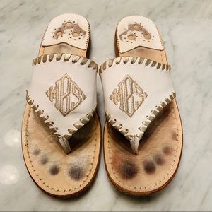 Jack Rogers mBs Monogrammed White Leather Sandals